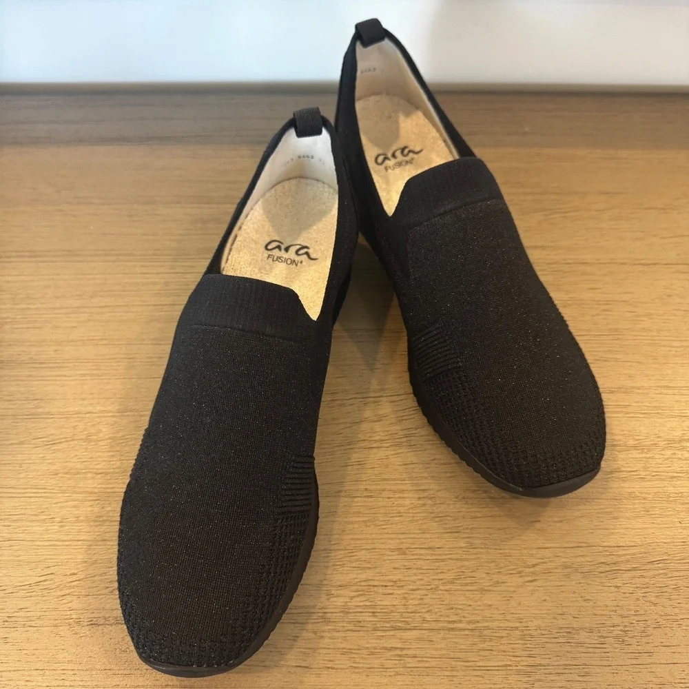 Ara Leena Fusion Women 9.5 UK6 Black Knit Slip On Comfort Sneaker Comfort Casual